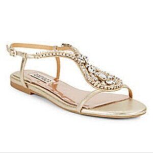 Badgley Mischka Mckinzey Jewel-Embellished Metallic Leather Sandals Size 7.5